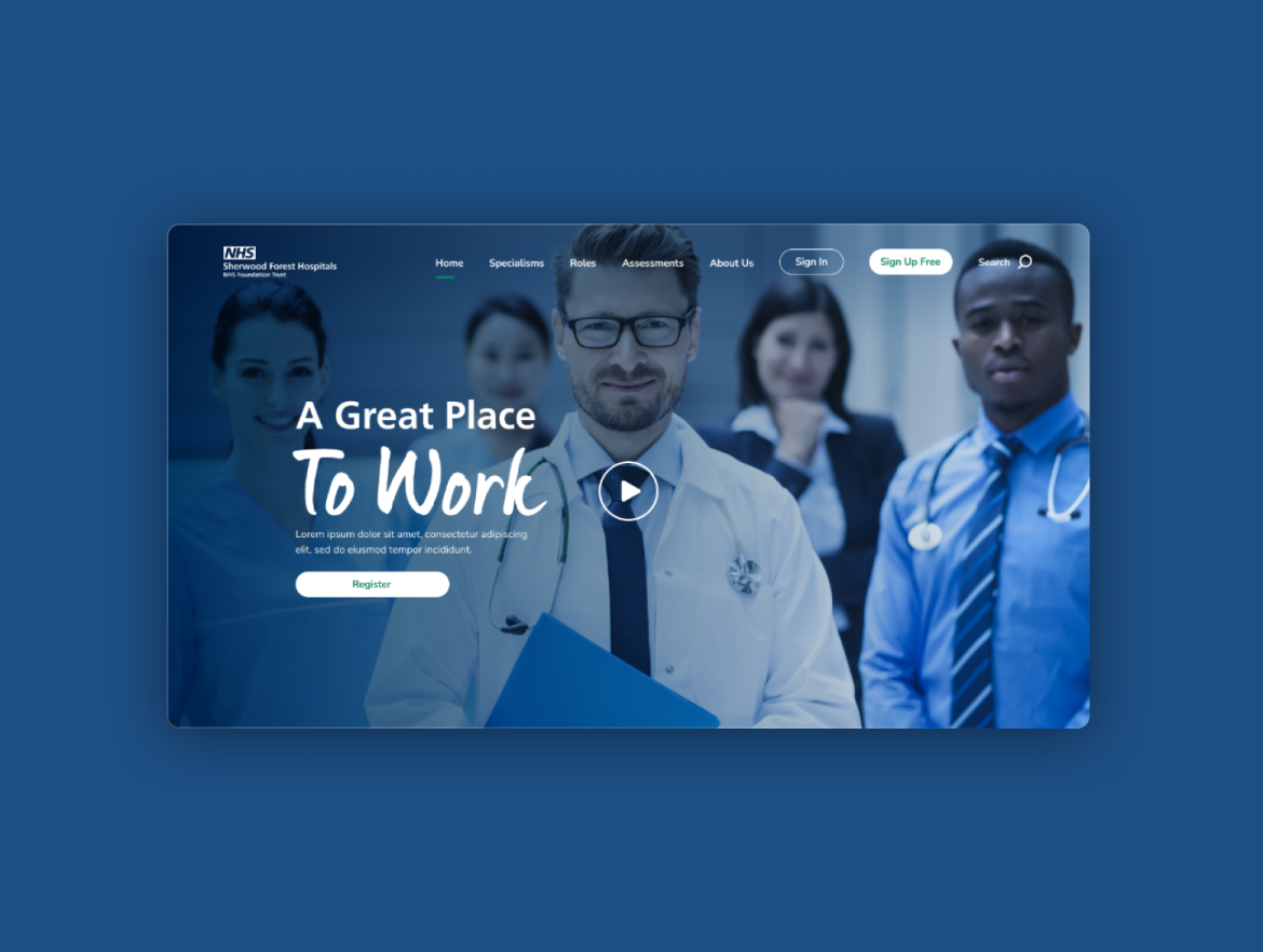 Sherwood landing page sobre fundo azul